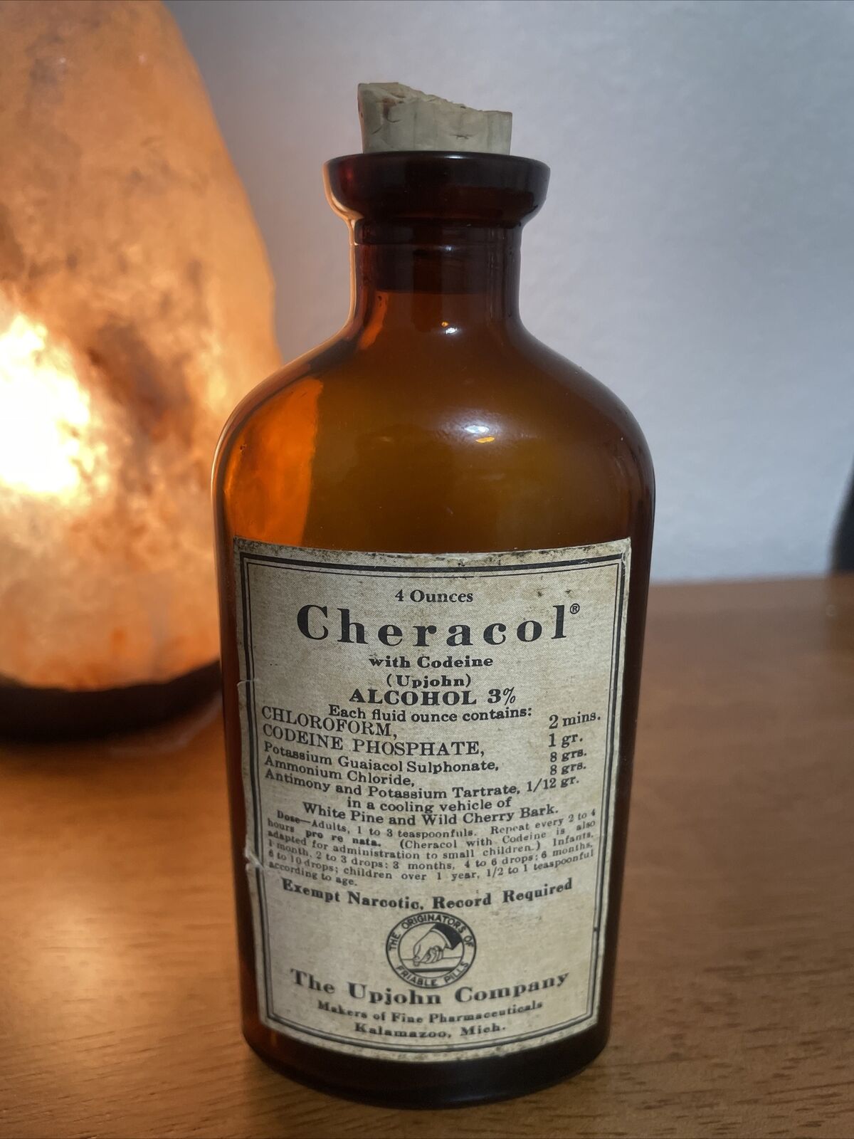 Vintage Cheracol Upjohn Company Collectors Bottle
