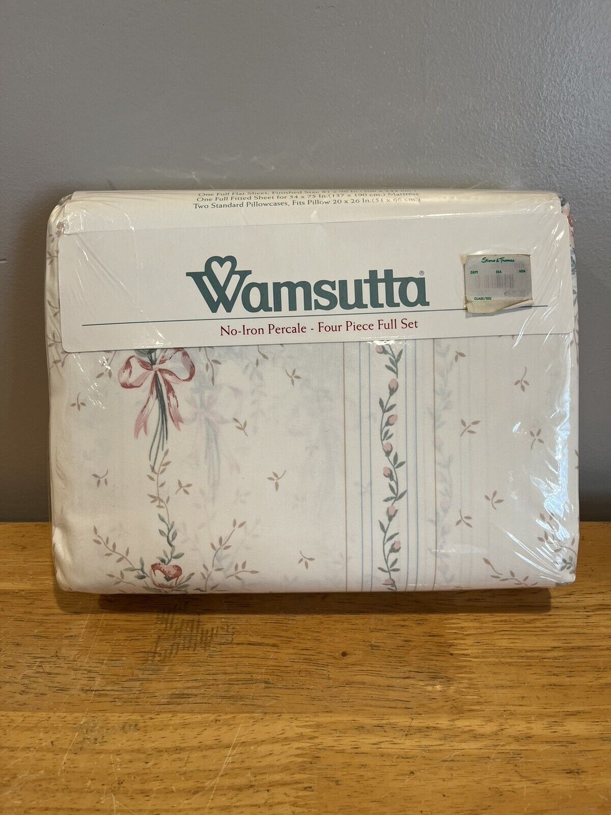 Vintage Wamsutta Percale Cream Floral Trellis Bouquet Full Size Sheet Set