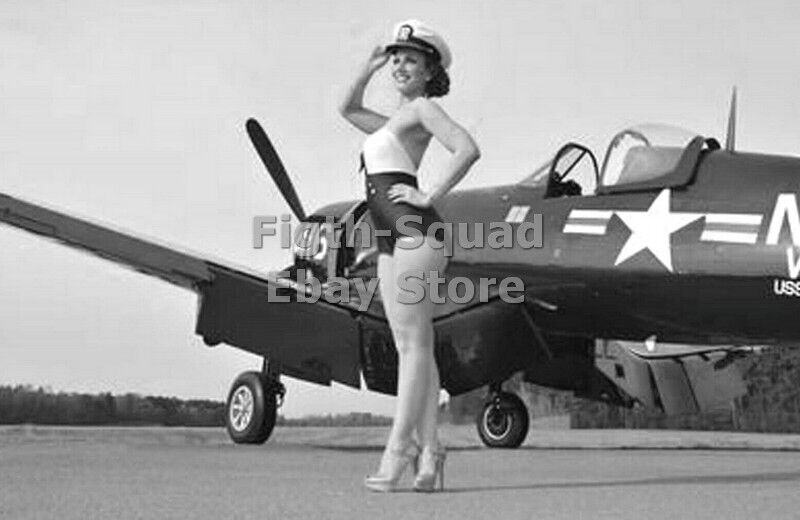 WW2 Picture Photo beautiful woman near the plane 5897
