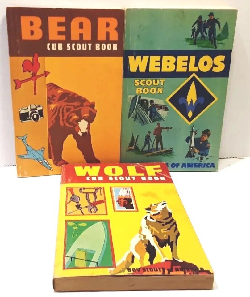 3 Vintage Boy Scout Of America Books WEBELOS  BEAR  WOLF BSA