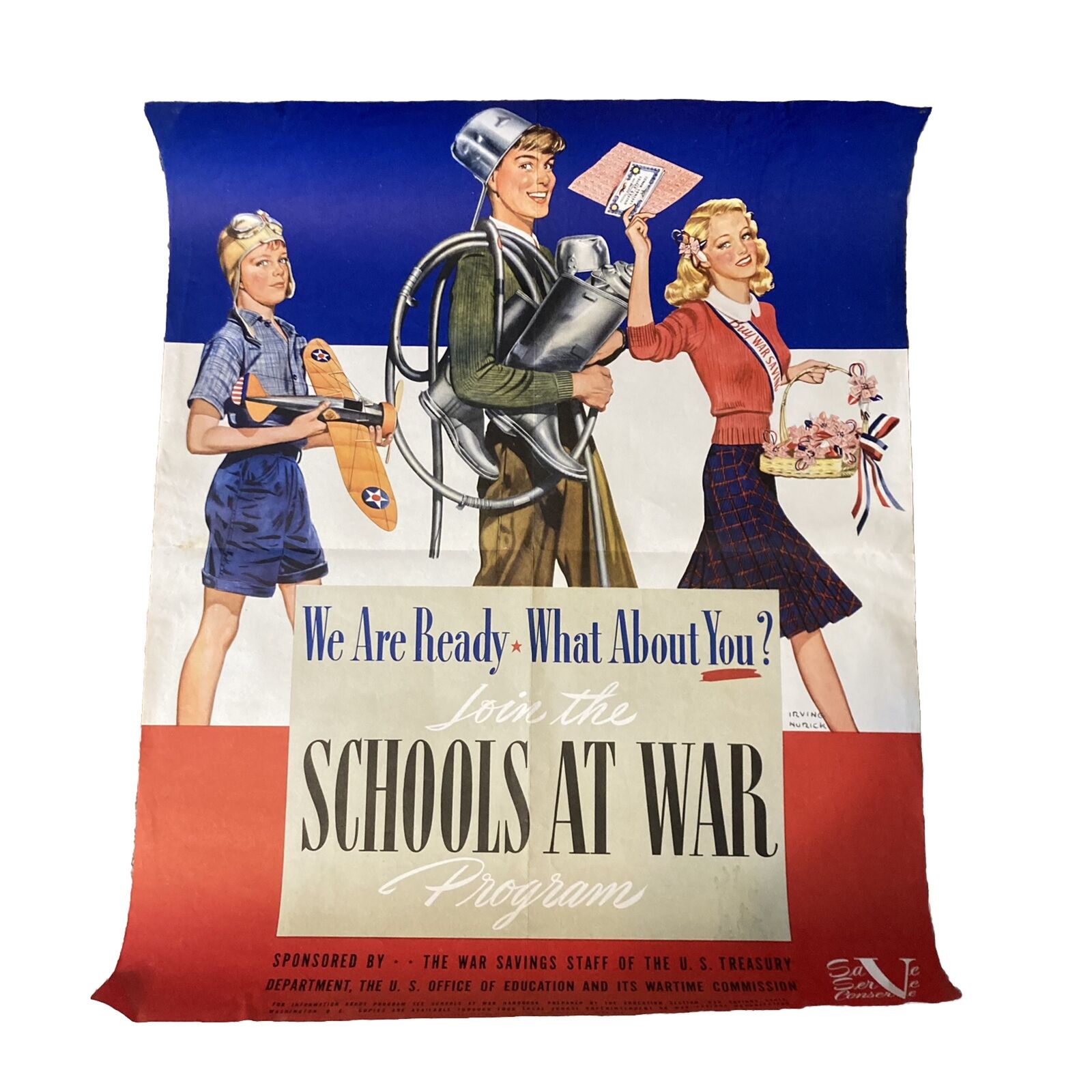 World War ll poster “School at War” 28” X 22”. Artist Irving Nurick