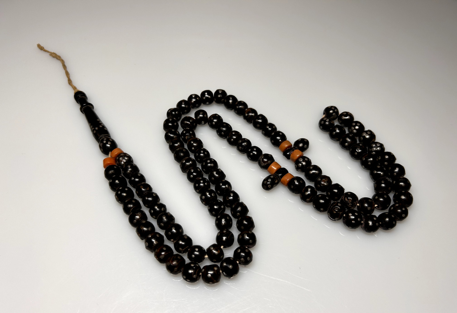 Very old Islamic Prayer 99 Beads Black Coral Yusuri Rosary Beads Tesbih 60Grams