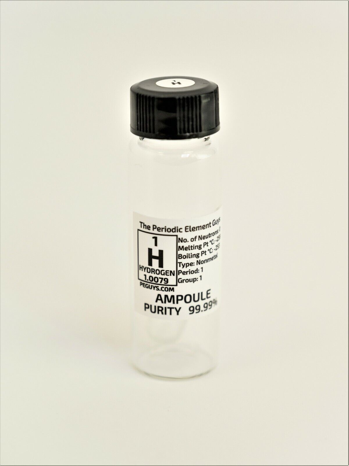 Pure Hydrogen Gas Ampoule Element 1 sample Low Pressure in Labeled Glass Vial