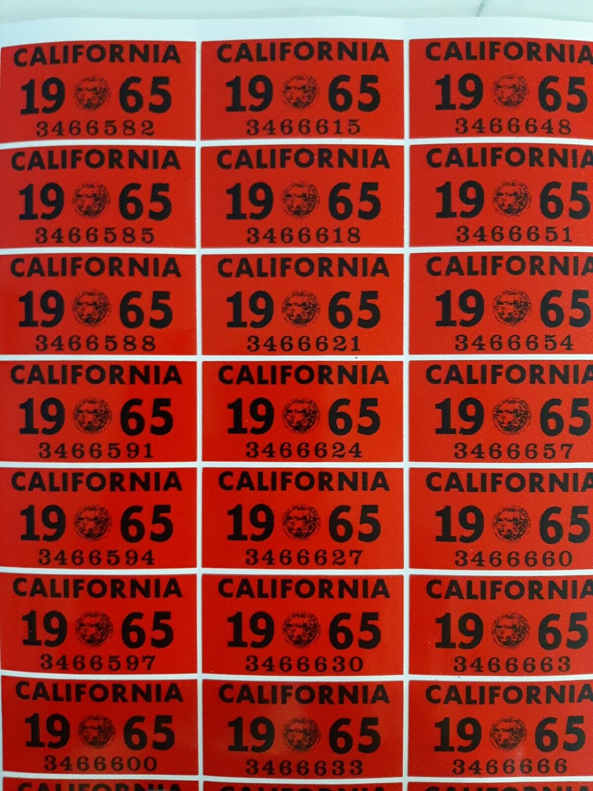 1965 YOM California license plate sticker, Dmv, Ca, Registration