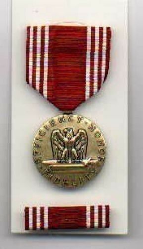 One full size US Army Good Conduct Award medal with ribbon bar showing Eagle