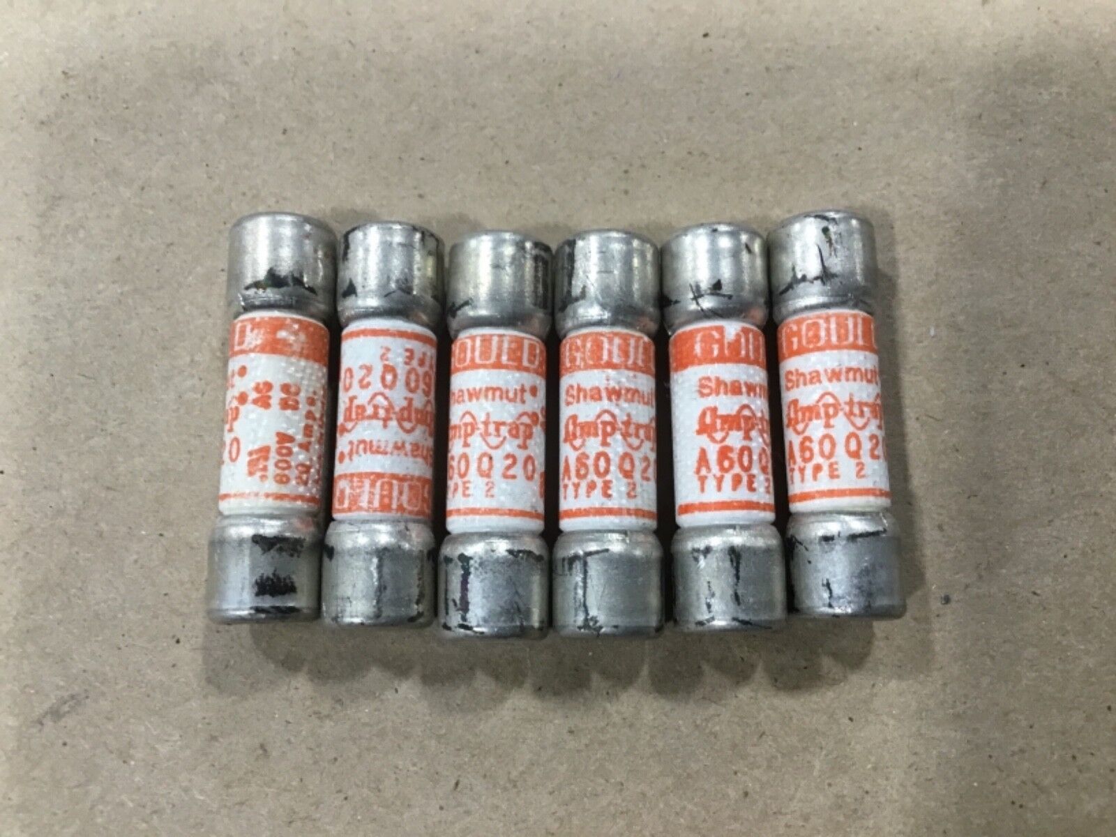 Lot Of 6 Gould Shawmut A60Q20 Fuses Fuse 20A 600V Semiconductor Type 2 #27A38