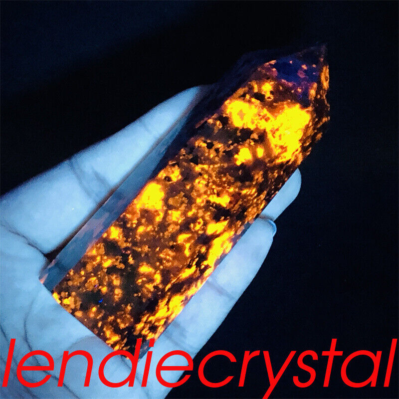 Lendiecrystal 1pc Natural Yooperlite Obelisk Quartz Crystal Flame's stone point