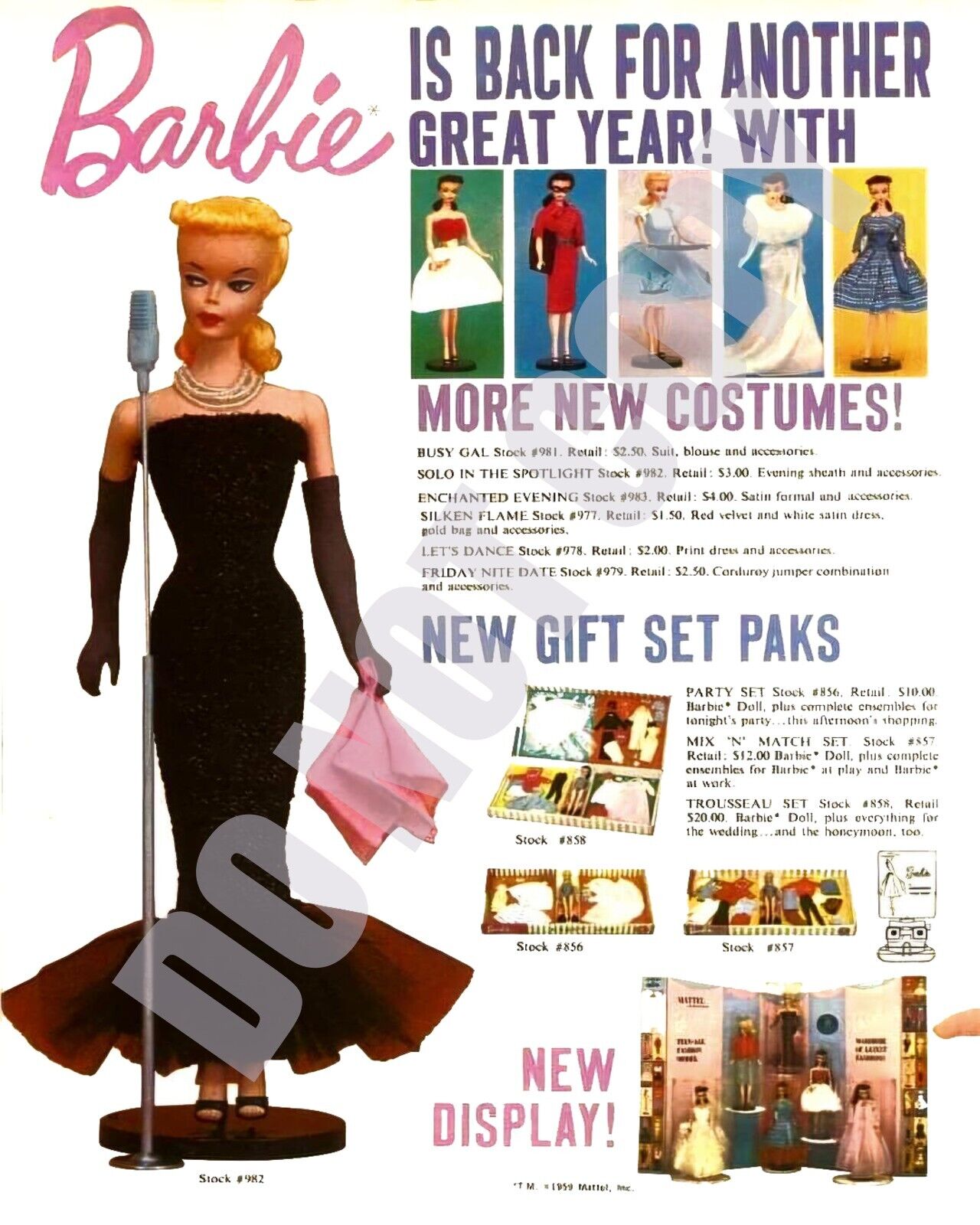 1959 Barbie Doll Costumes Display Magazine Announcement Ad 8x10 Photo