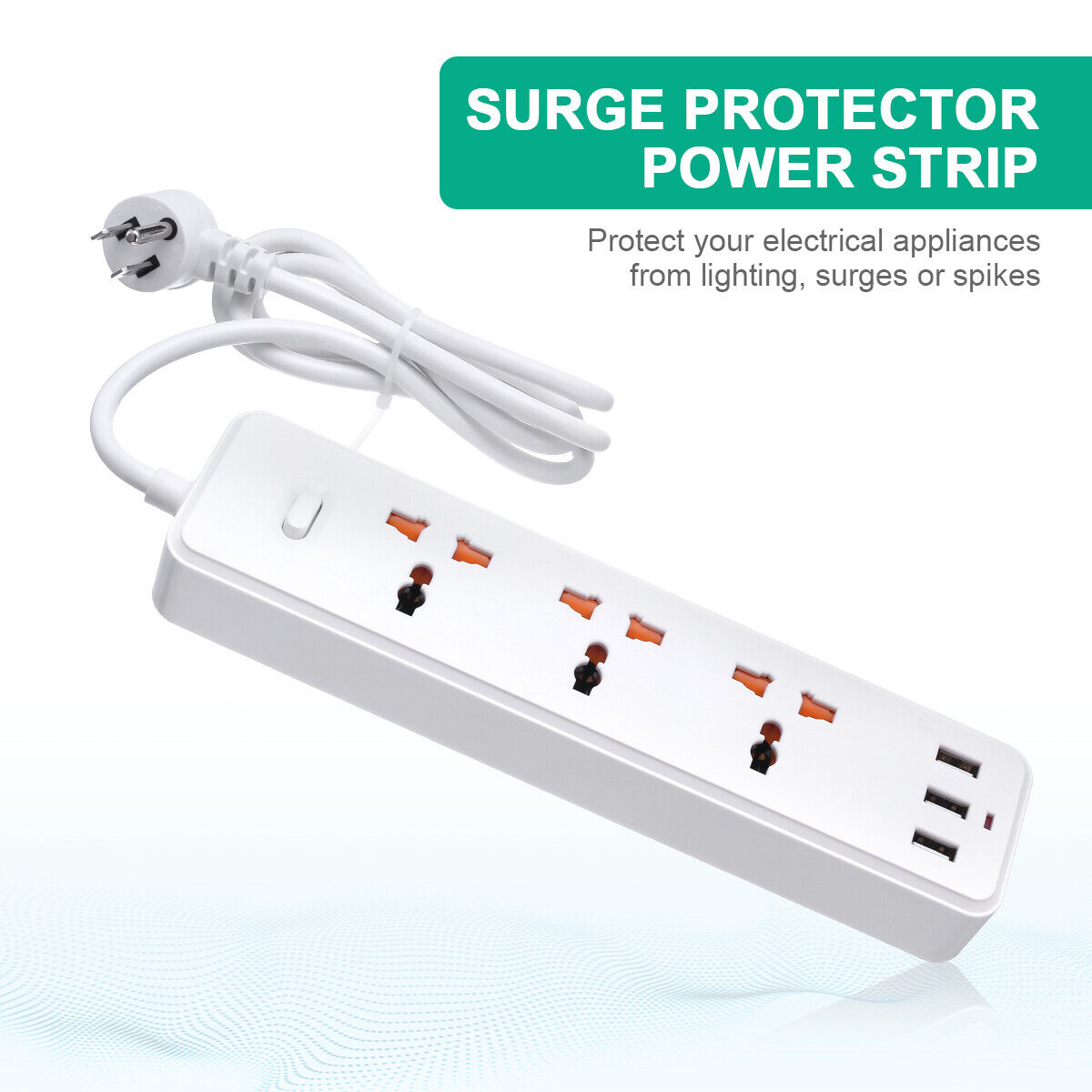 3 Outlet Power Strip Protector with 3x USB 6 ft Extension Cord Flat Plug