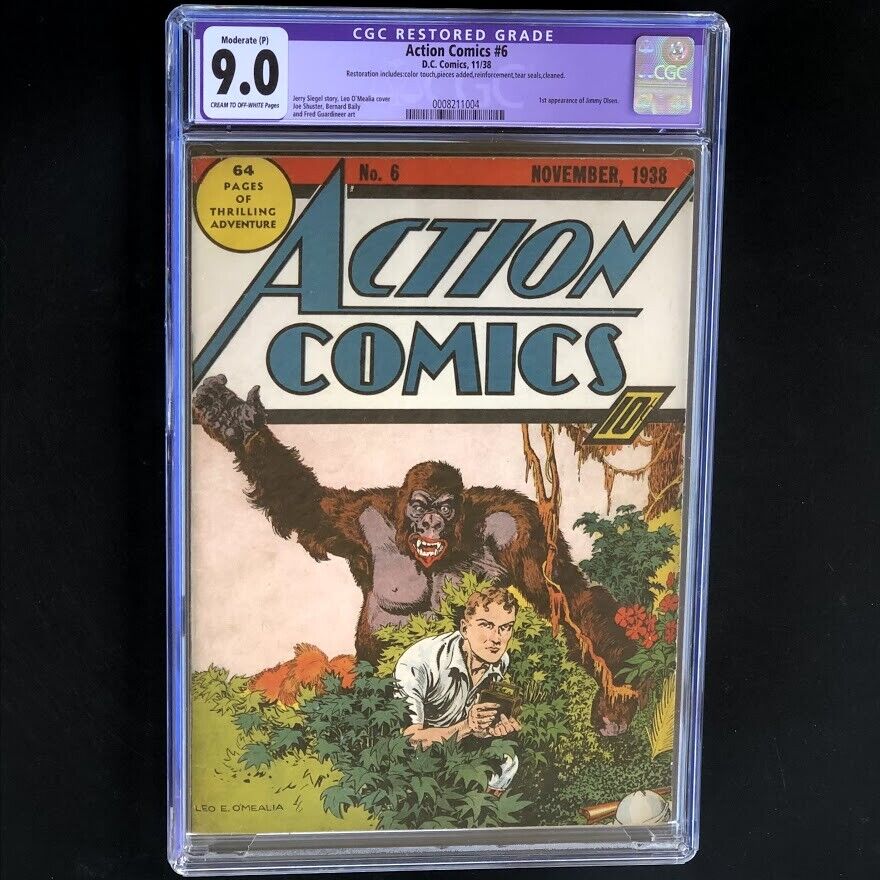 Action Comics #6 (DC 1938) 💥 CGC 9.0 Restored 💥 1st Appearance of Jimmy Olsen
