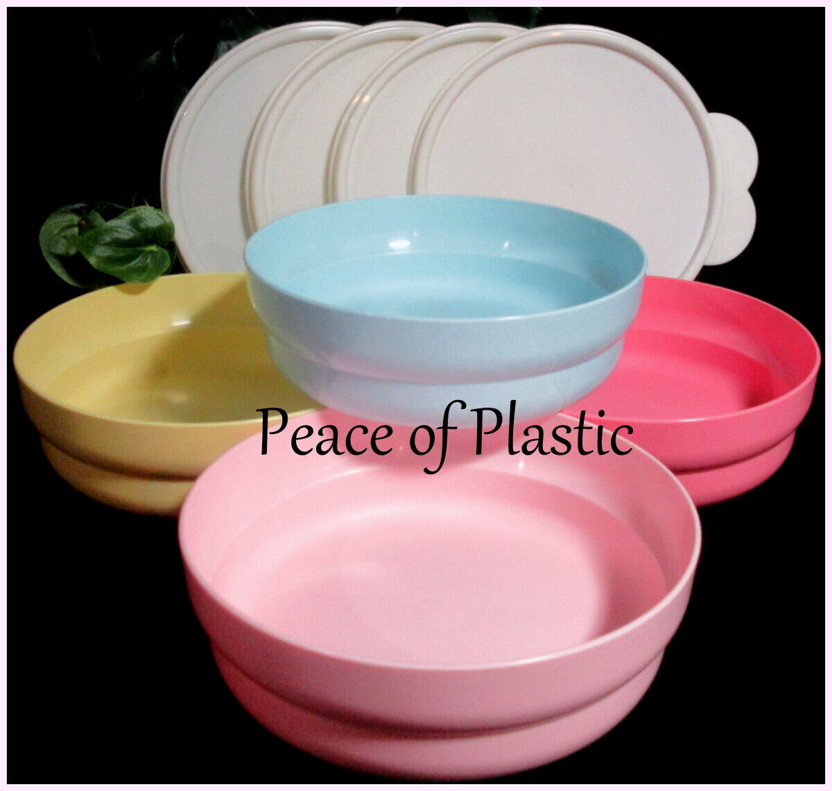 Tupperware NEW Impressions Vintage Pastel Cereal Bowls with Seals Set of 4