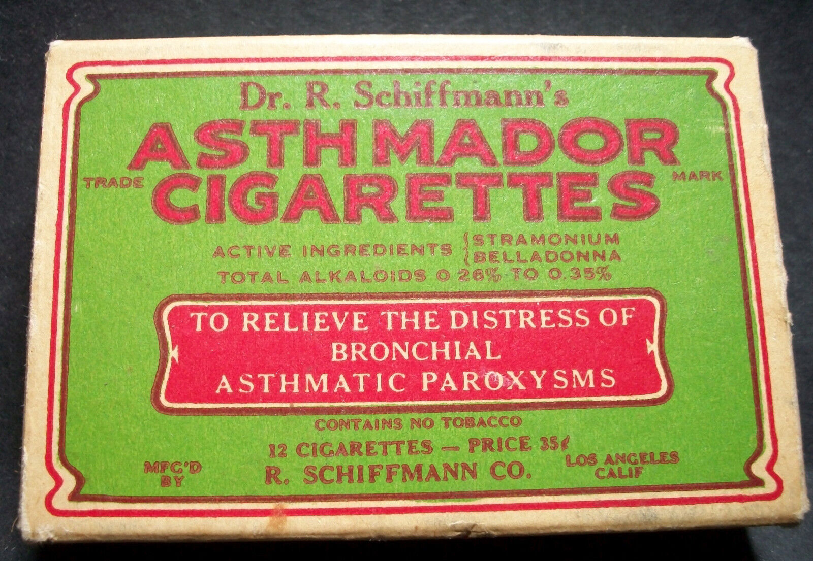 Vintage Dr R Schiffmann's Asthmador Asthma BRONCHIAL AID Advertising Box EUC