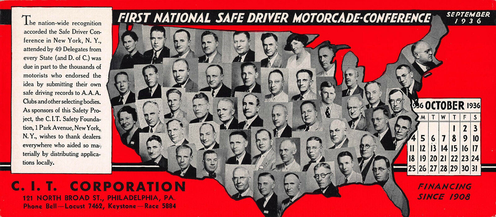 First National Safe Driver Motorcade Conference, 1936 Ink Blotter, Unused