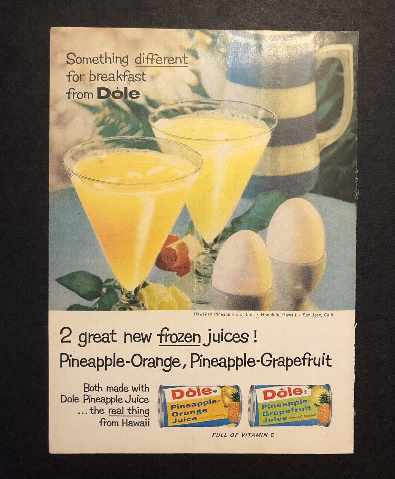 1950’s Dole Pineapple Juice Colored Magazine Print Ad