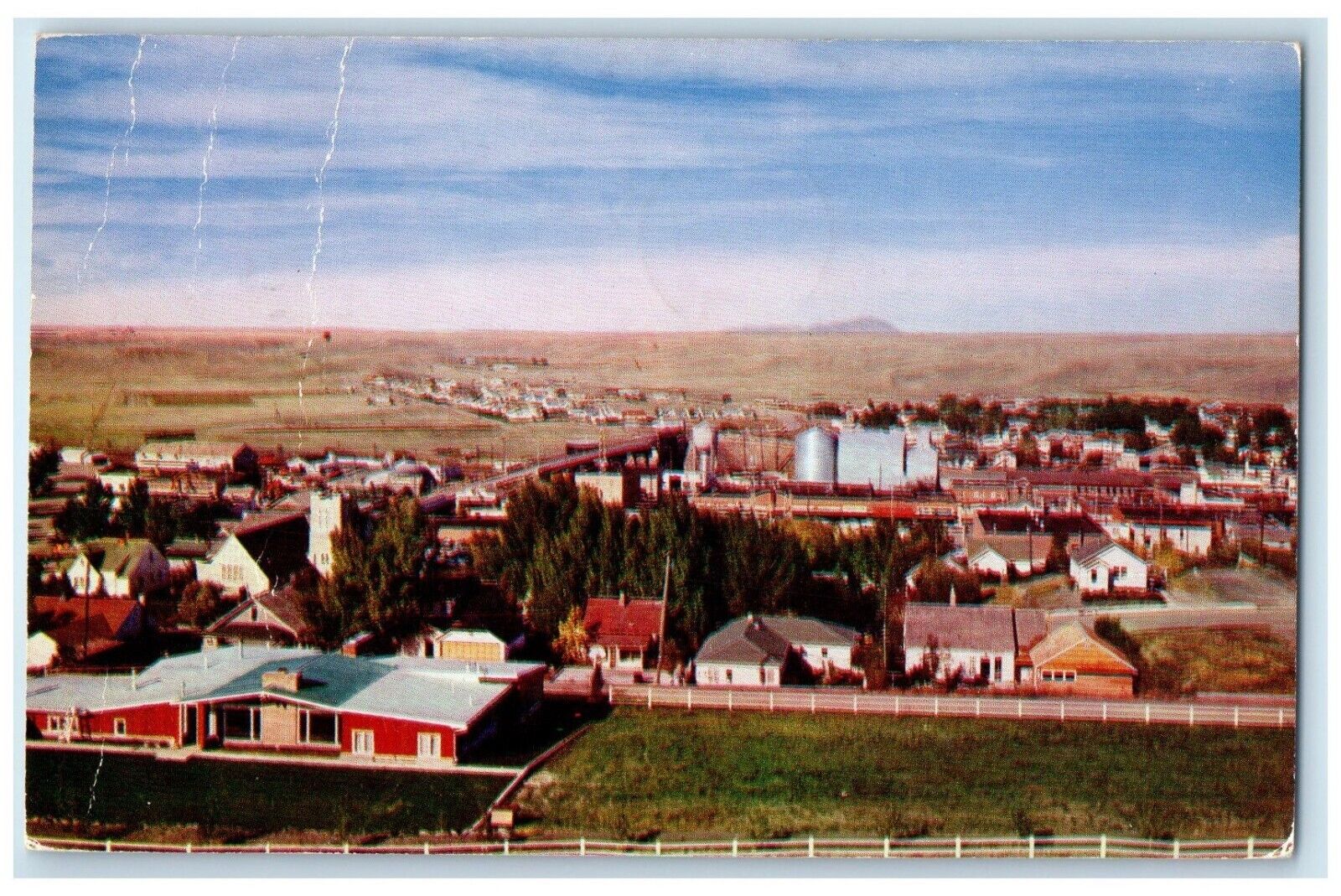1935 Bird\'s Eye View Of Shelby Montana MT, Gateway To Alaska Vintage Postcard
