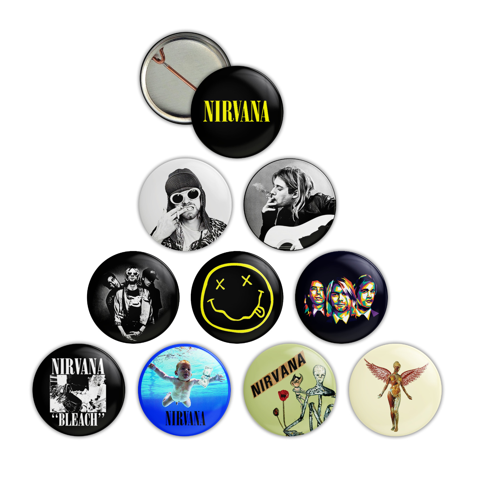 Nirvana PIN/BUTTON SET, Collectible Merchandise 1990s Rock/Grunge/Alternative