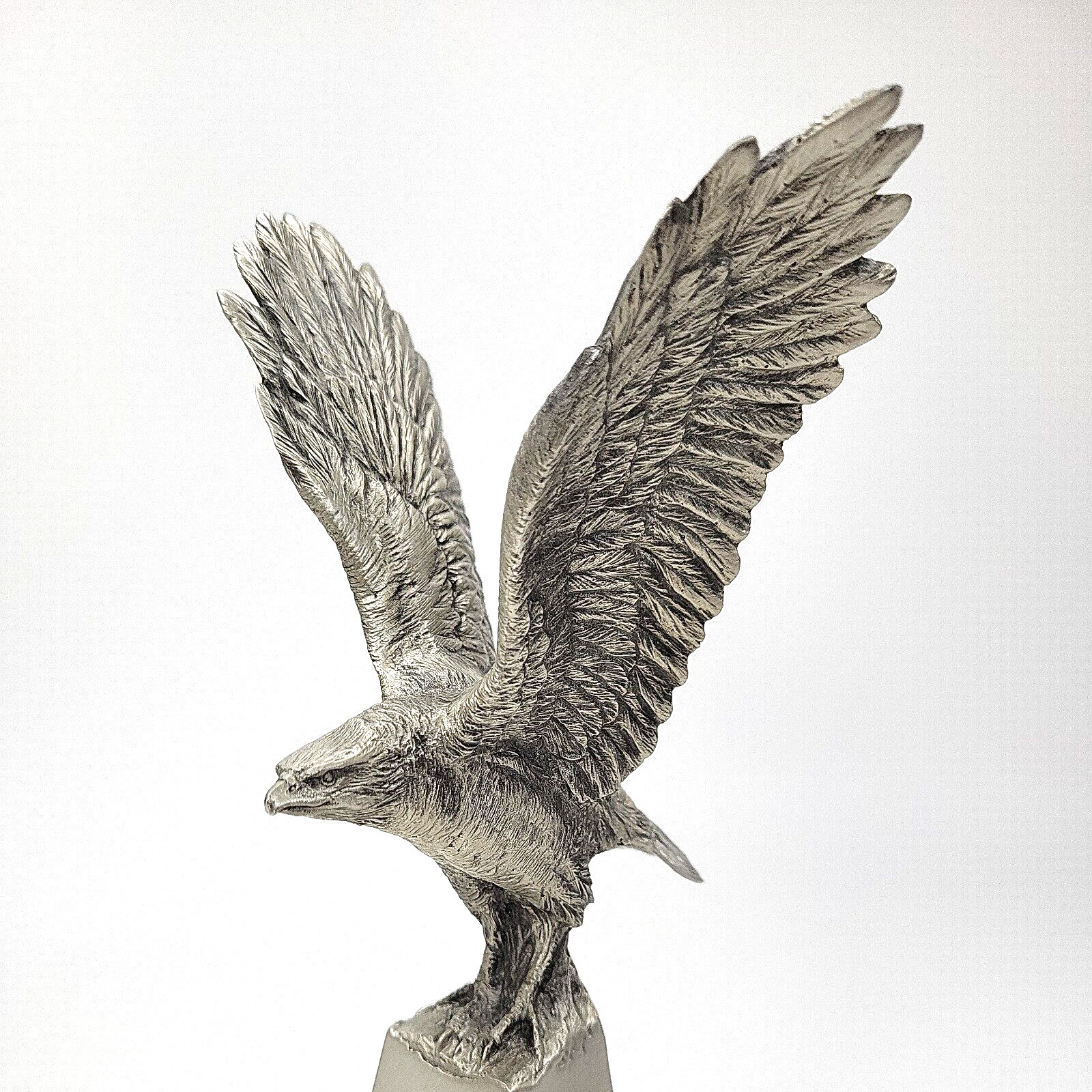Vintage Eagle W/ Open Wings on Rock Silver Electroplated Resin Statue 8\