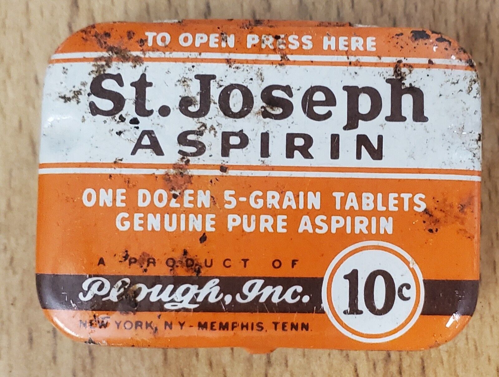 Vintage St. Joseph Aspirin Tin, Old 10 Cent Option, Promotes Economy Size