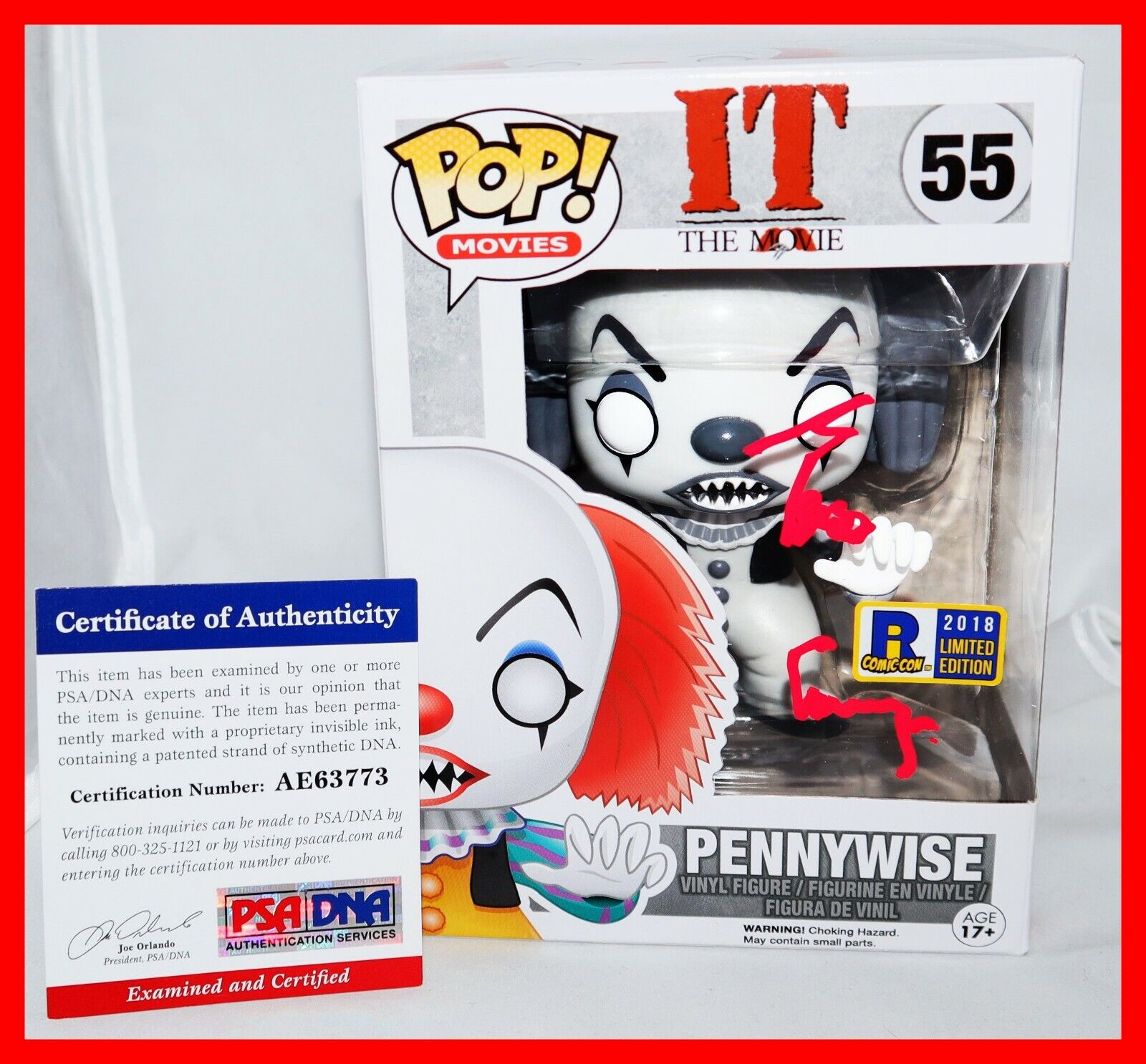 Tim Curry Signed IT Black White Pennywise RI Comic Con Exclusive Funko POP PSA