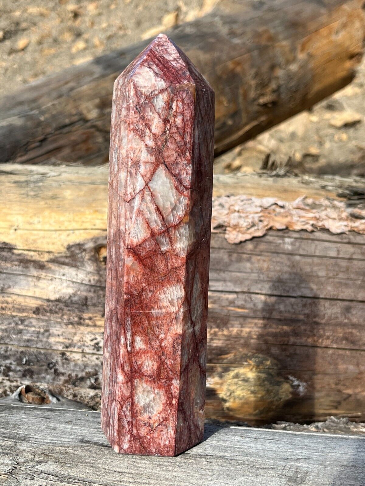 Fiery Red Feldspar All Natural Crystal Polished Tower- 78A