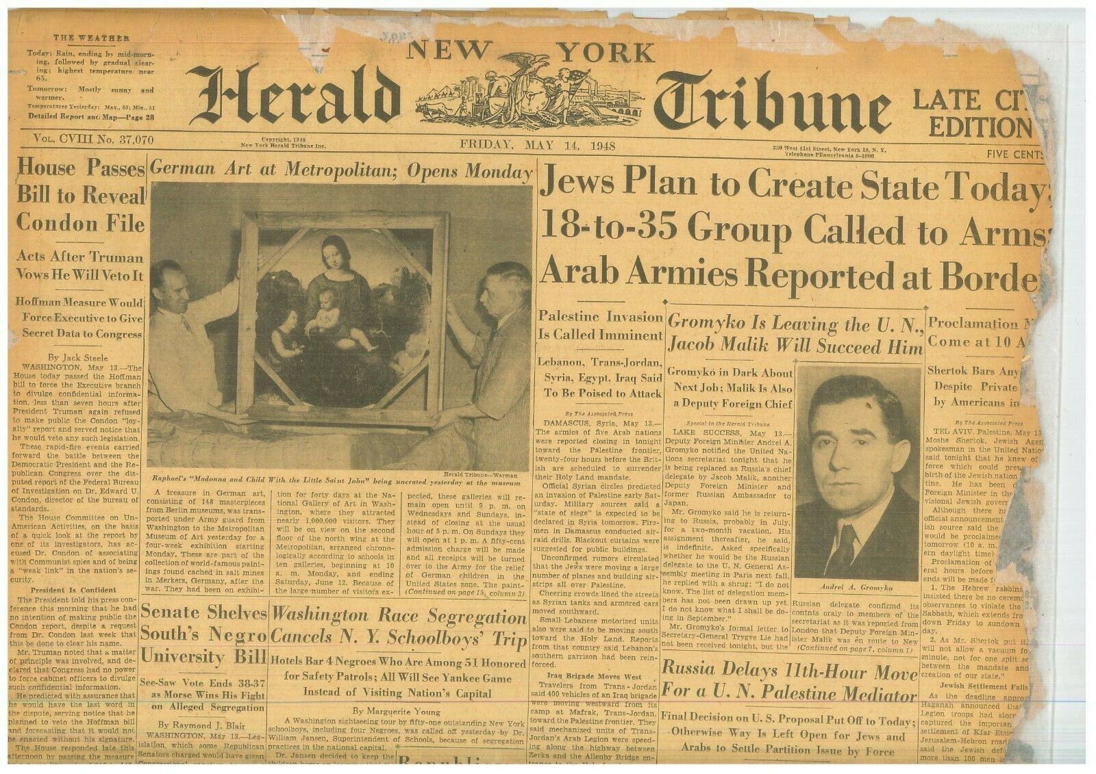  Jews Proclaim State of Israel Palestinian invasion imminent May 14 1948 B5