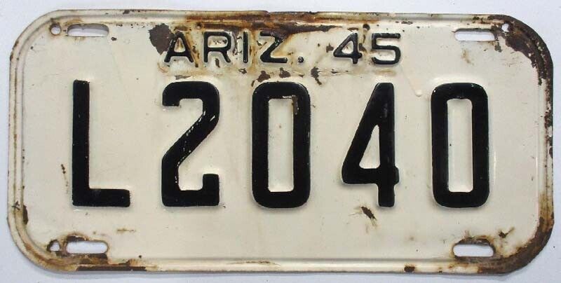 Arizona 1945 License Plate L 2040 Original Paint