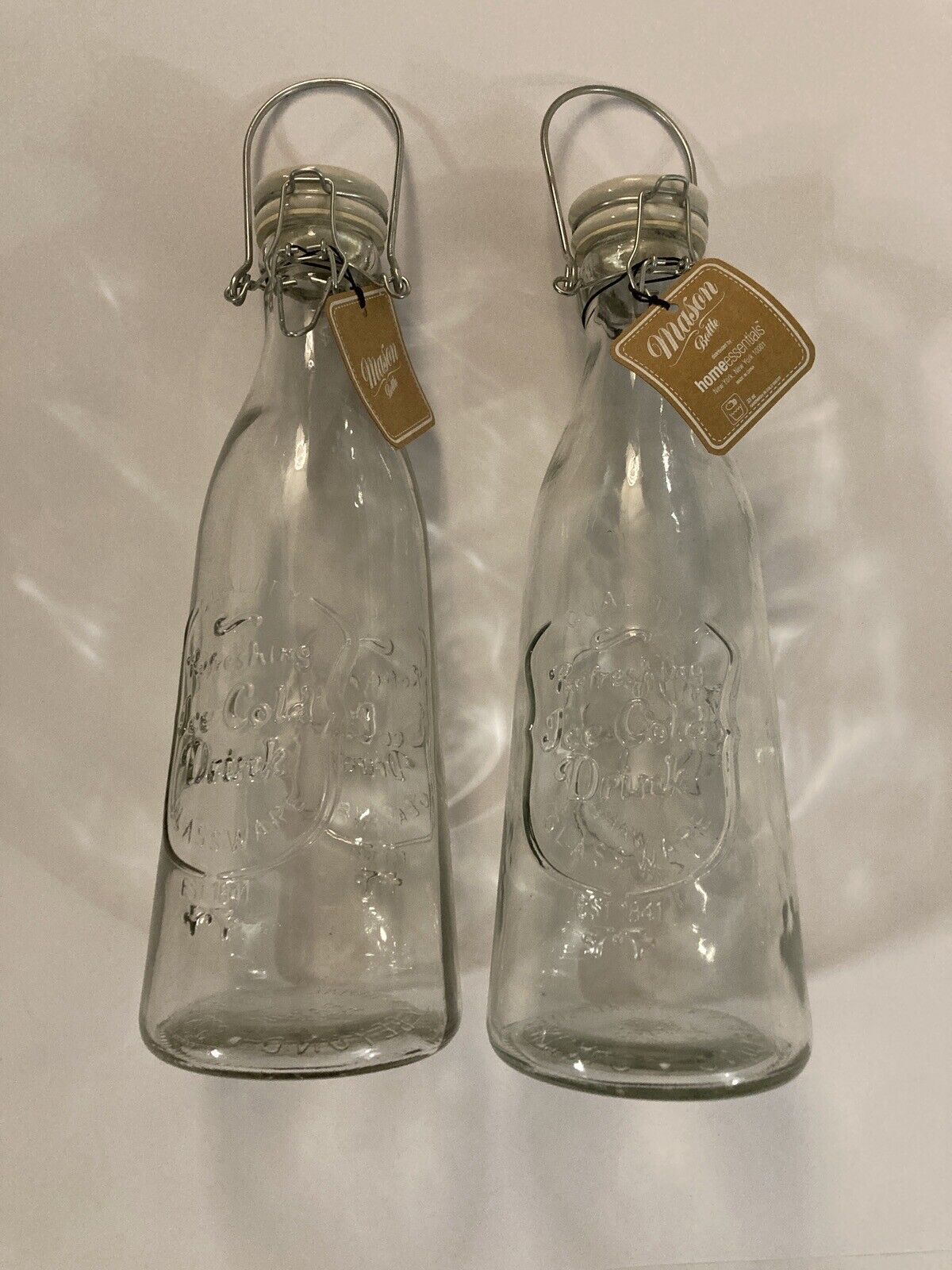 Home Essentials Mason Bottle Glass Porcelain Ice Cold Drink Lot of 2