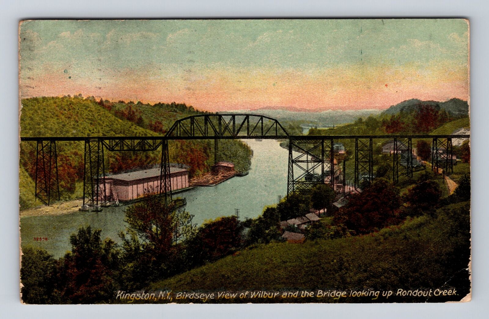 Kingston NY-New York, Birds Eye Bridge & Rondout Creek Vintage c1915 Postcard