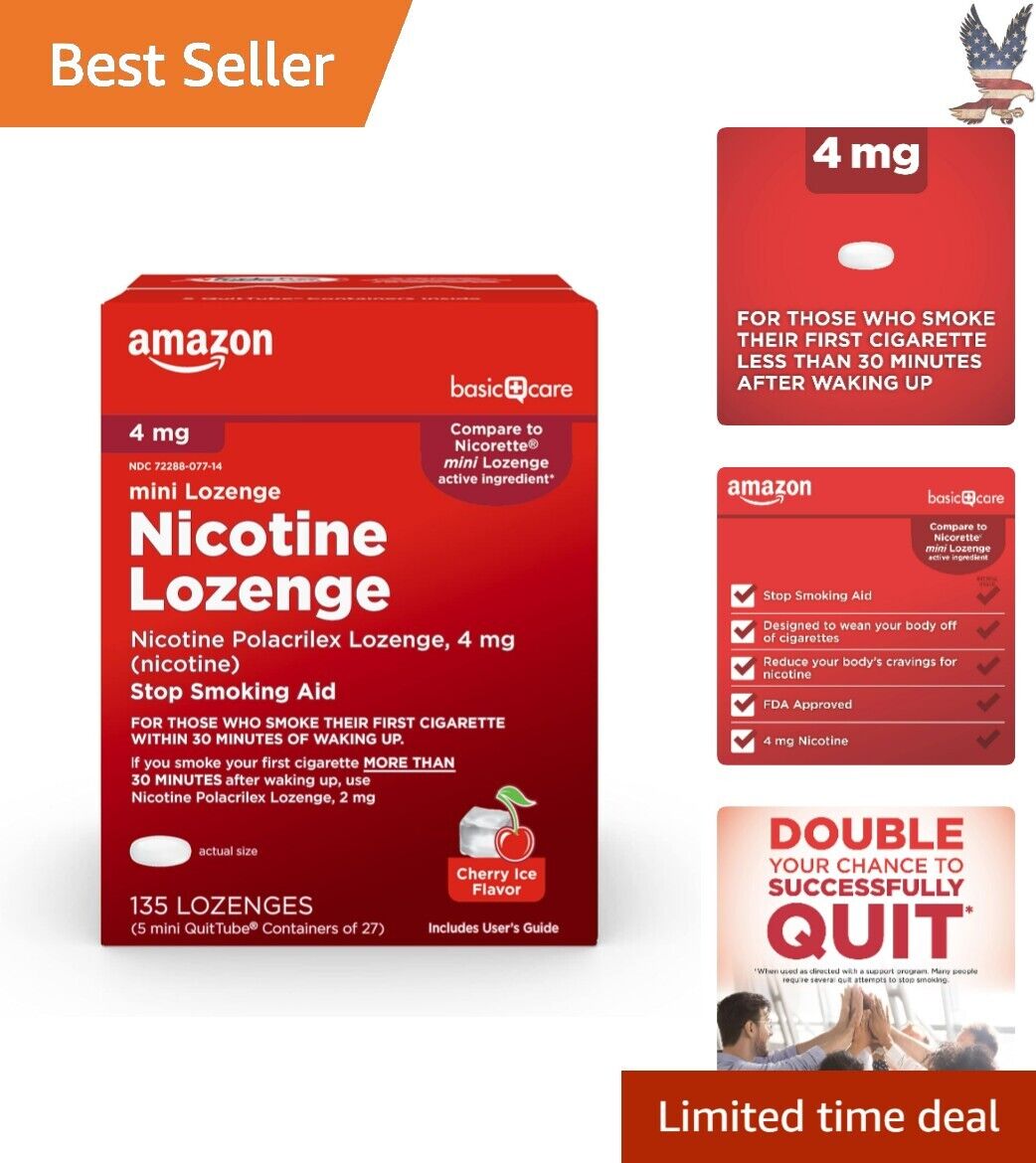 Powerful Nicotine Lozenge 4 mg Cherry Ice Flavor 135 Count - Quit Smoking Aid