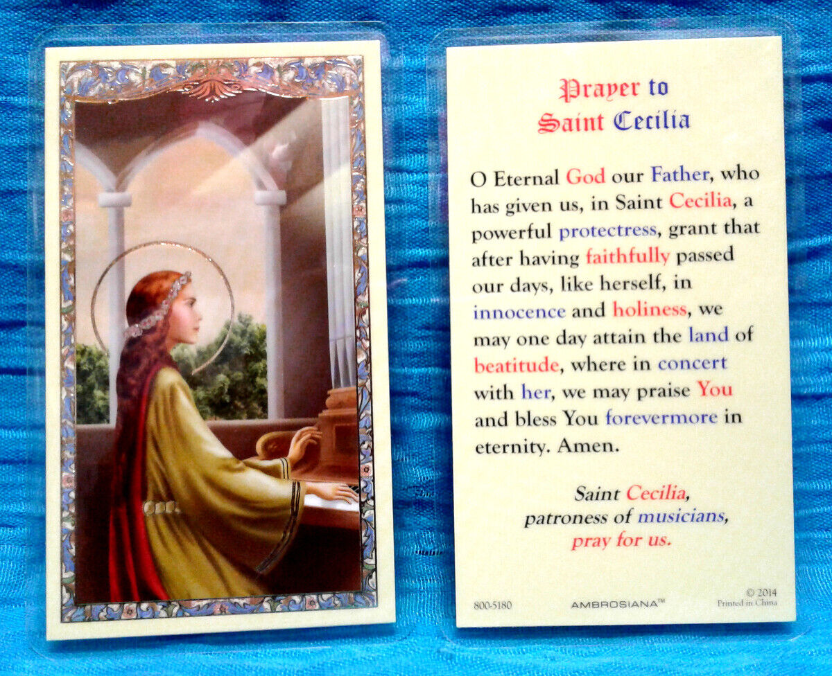 Prayer to Saint Cecilia LAMINATED Holy Card CATHOLIC ⭐ GILDED GOLD ⭐