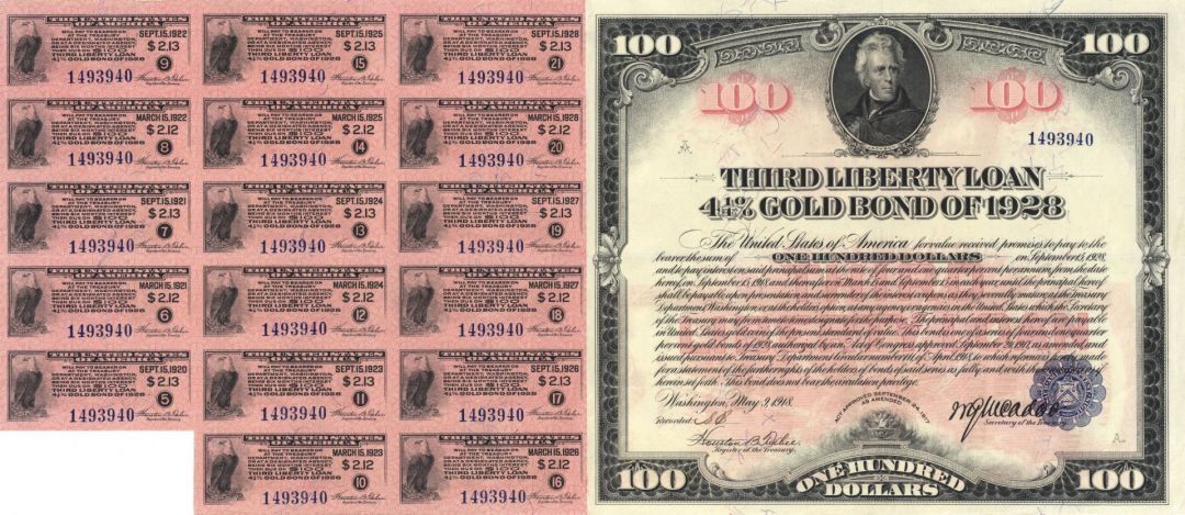 1918 Third Liberty Loan Bond - United States Federal Loan Bond - U. S. Treasury 