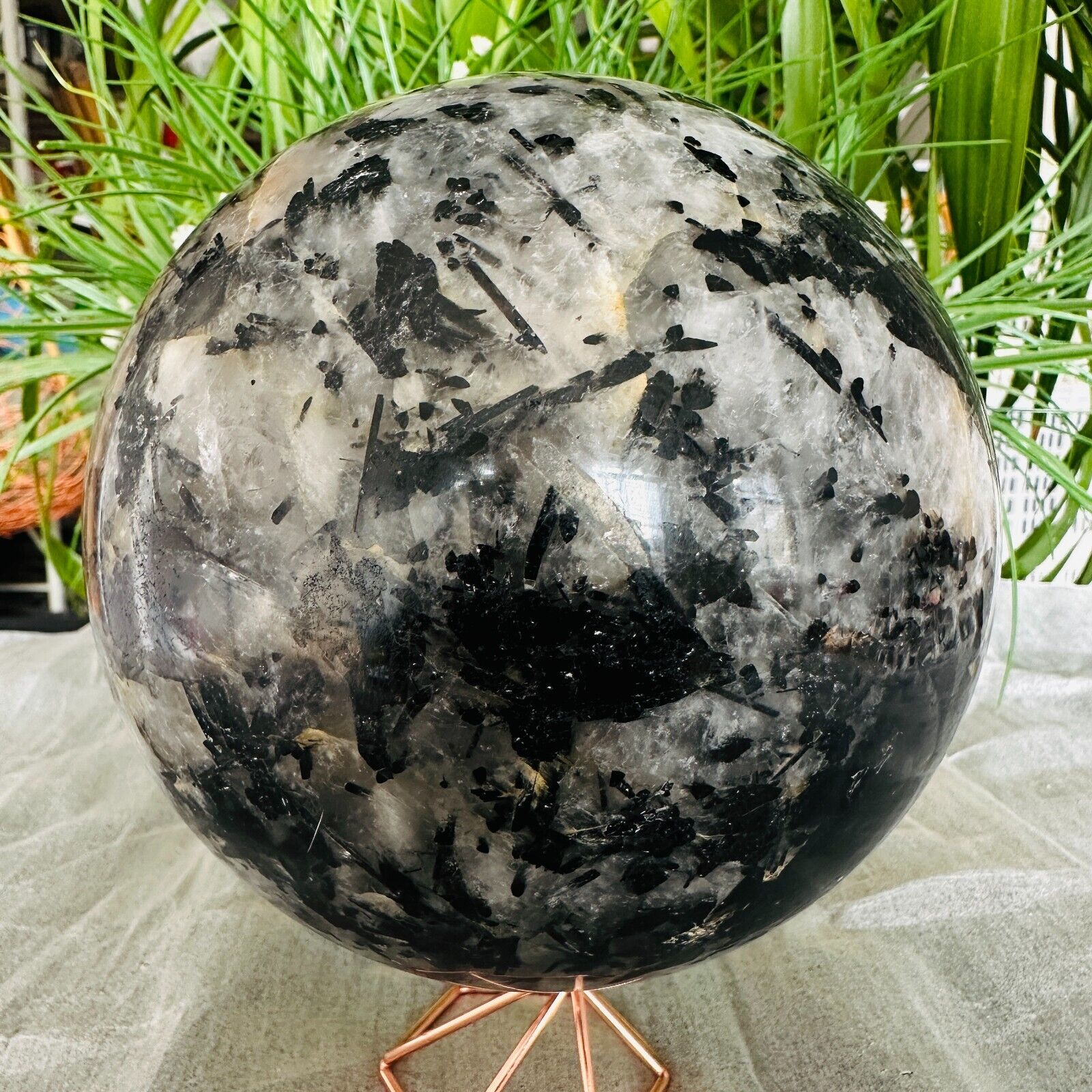 11.77LB TOP Natural black tourmaline Quartz ball carved Crystal Sphere Healing