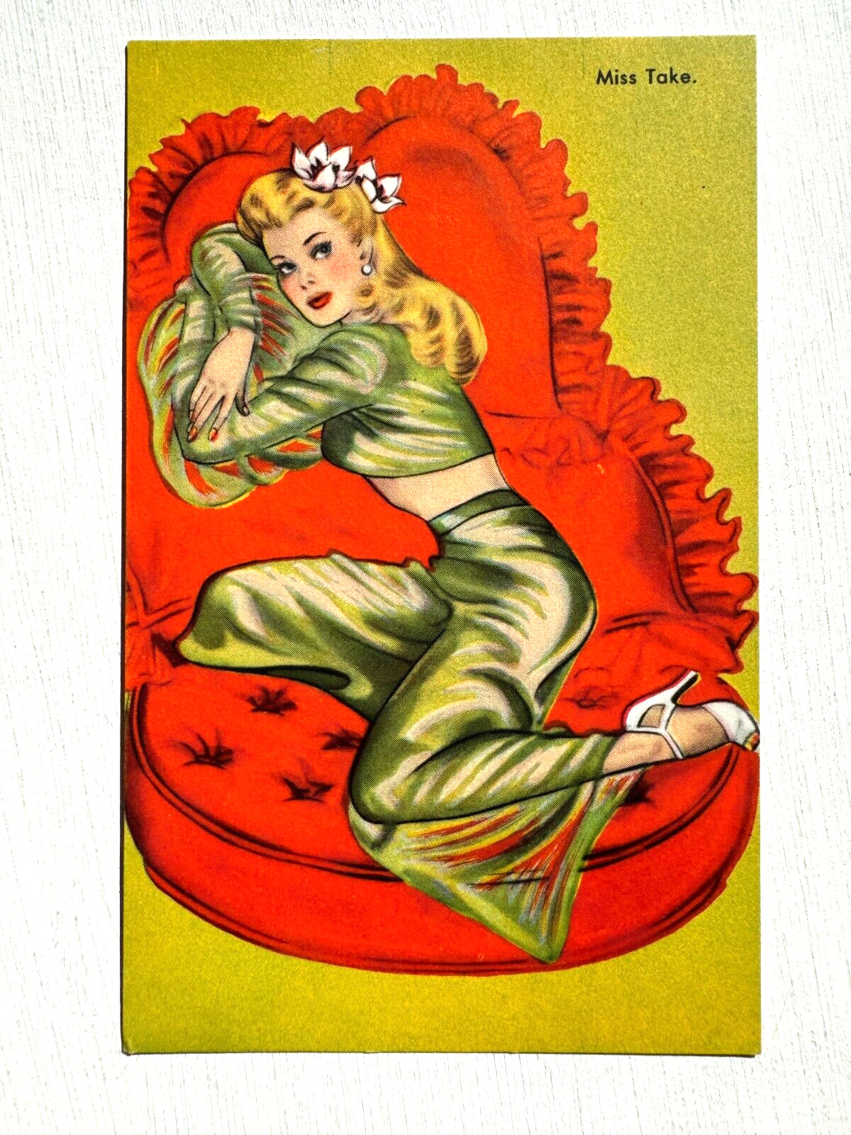 Vintage 1940-50's Pinup Girl Postcard- MissTake