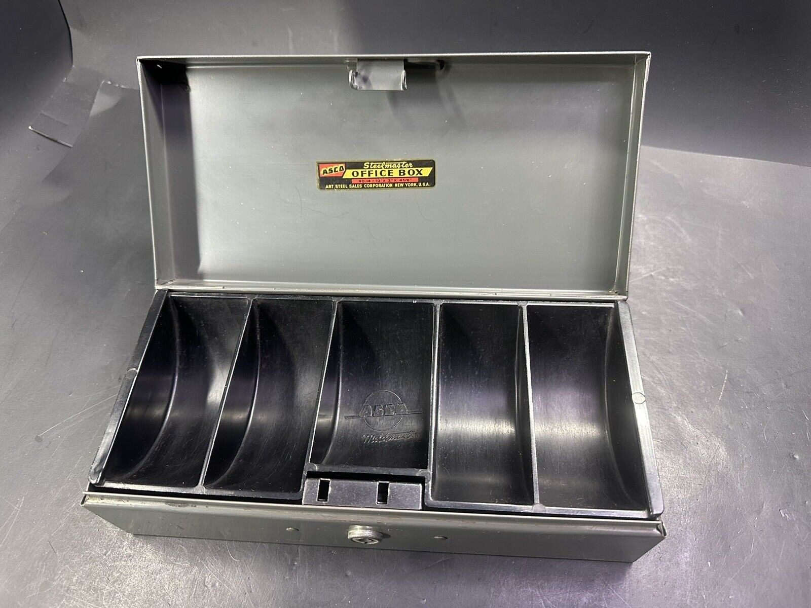 Vintage ASCO Art Steel Co Steelmaster  Metal Lock Cash Box Tray - NO KEY