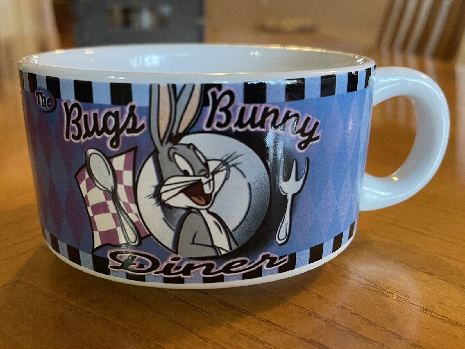 Vintage Bugs Bunny Diner Wide Coffee Mug Warner Bros Menu 1998