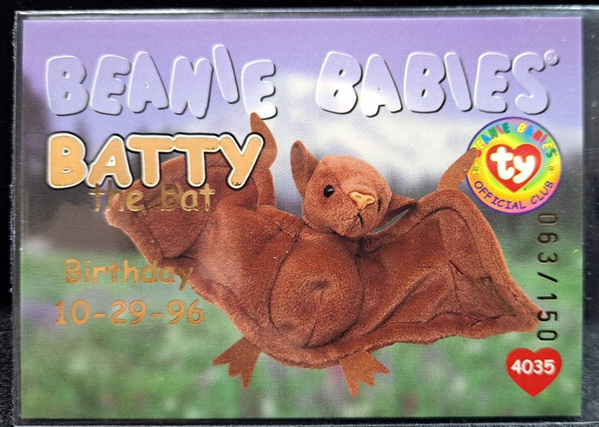 TY Beanie Baby Trading Card, Birthday S1, #26 Batty GOLD # 063/150 -RARE