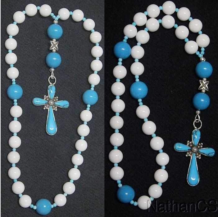 Anglican Episcopal Rosary White Jade Turquoise & Sterling Silver, Rare, Unique