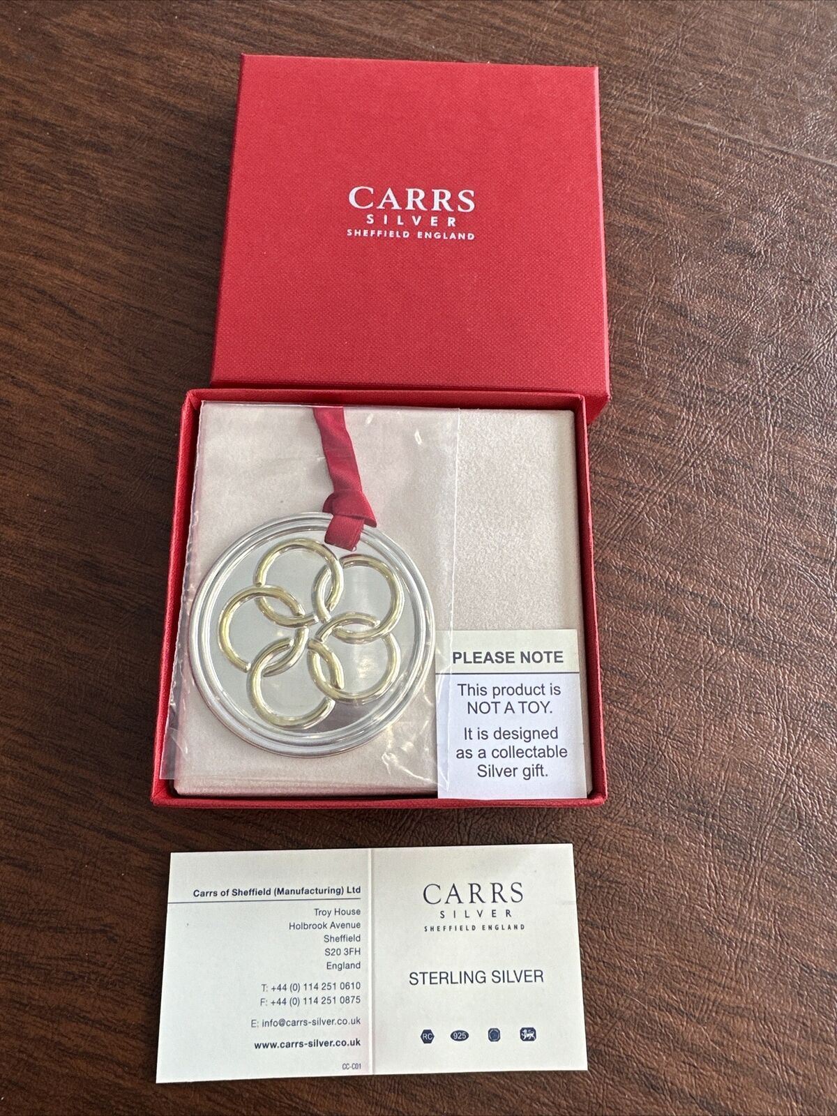 Carrs .925 Sterling Silver 5 Gold Rings Ornament NIB