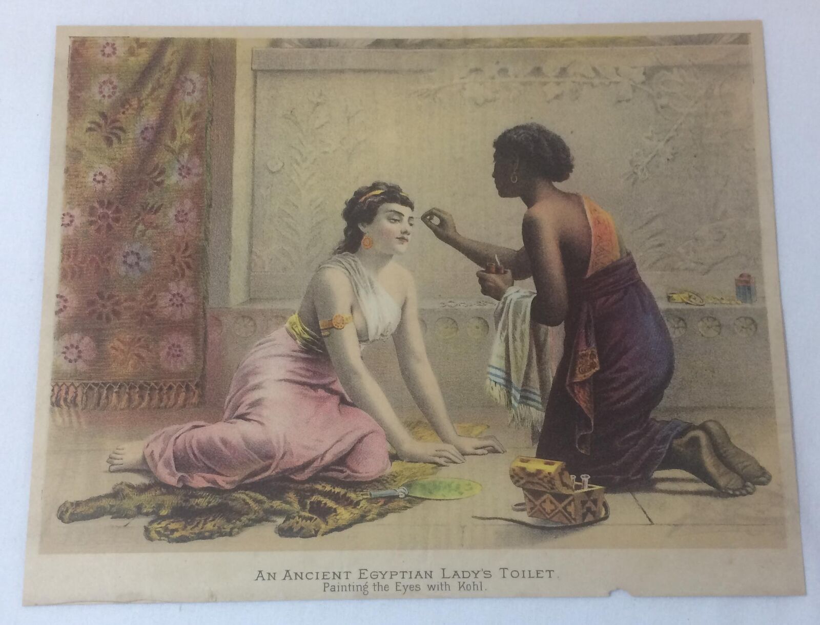 1880 lithograph ~ ANCIENT EGYPTIAN LADY\'S TOILET