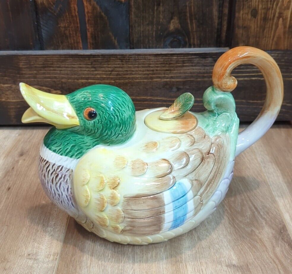 Vtg  Fitz and Floyd Ceramic Mallard Duck Teapot 1986 Made in Japan *READ*