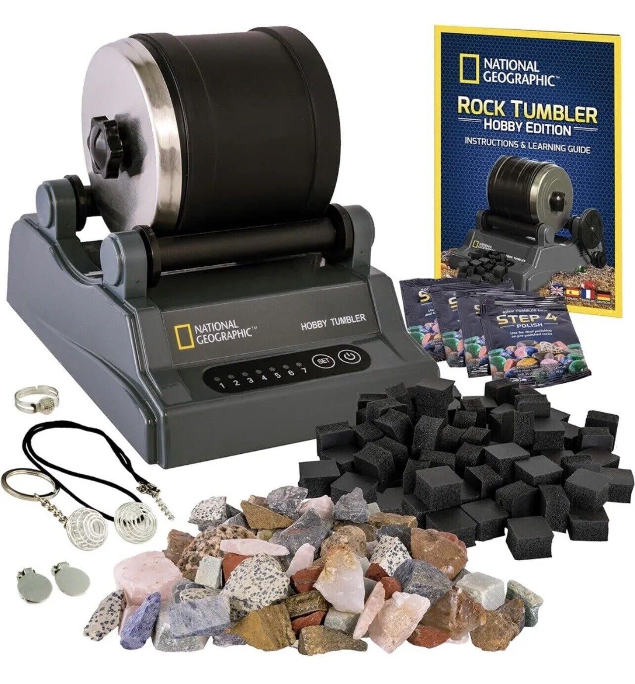 NATIONAL GEOGRAPHIC Rock Tumbler Kit – Hobby Edition Includes Rough Gemstones