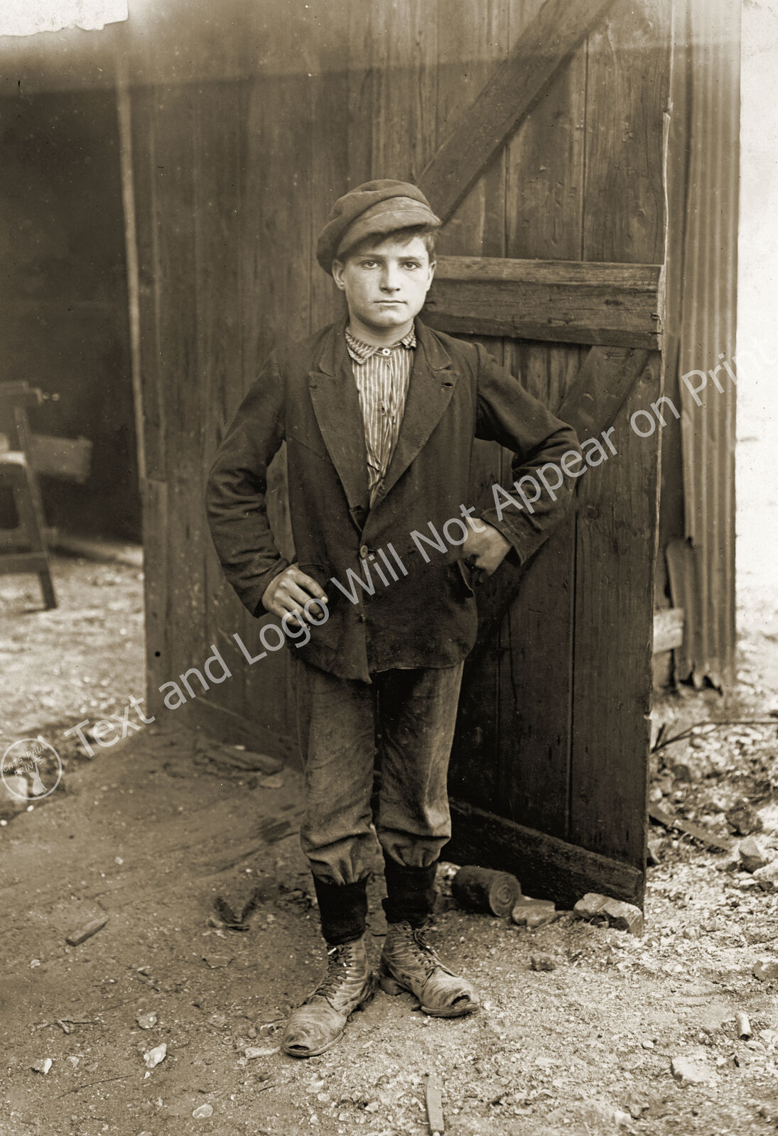 1908 Glass Works Boy Waiting for Night Shift, IN Old Photo 13\