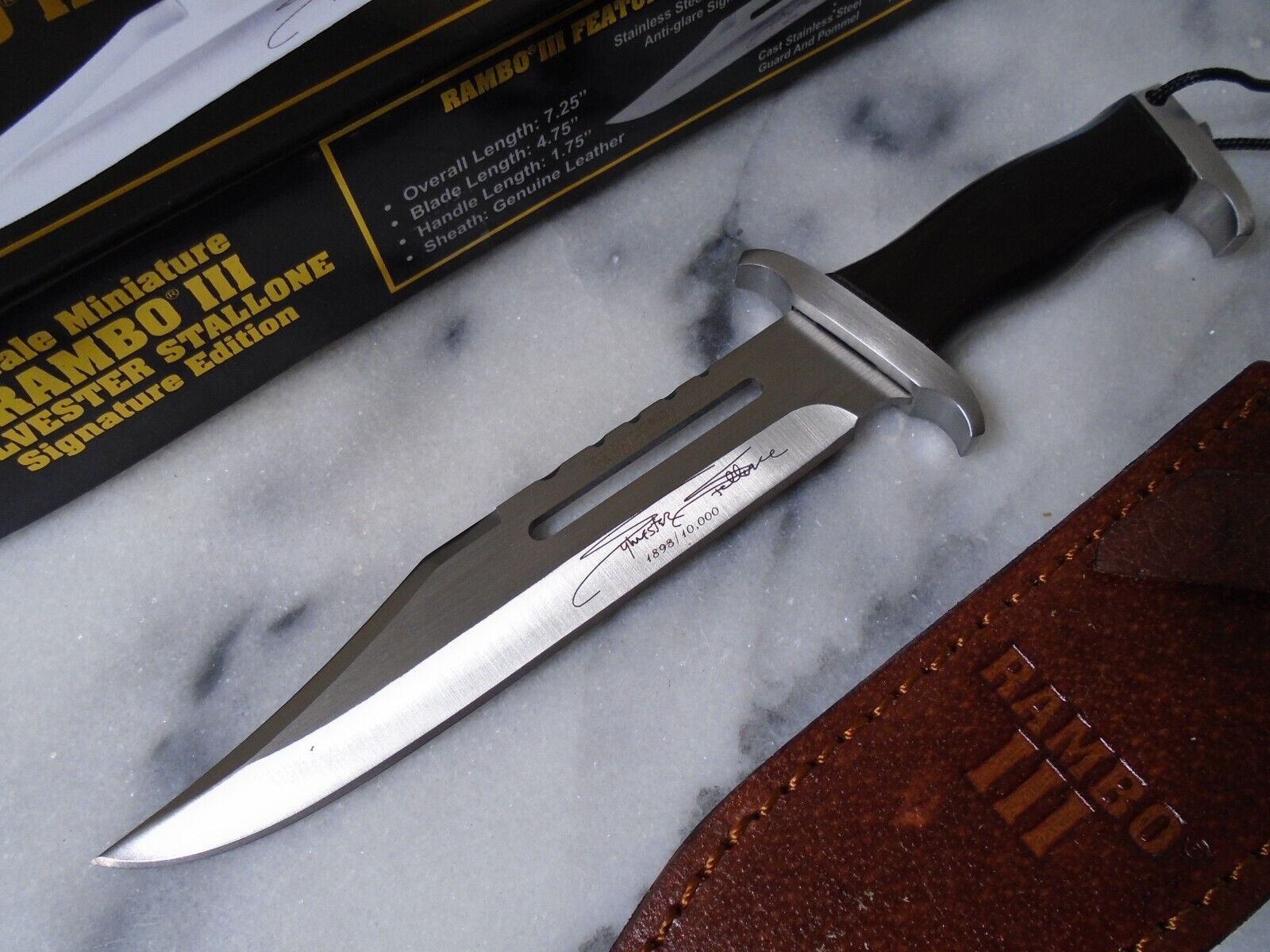 Rambo III Limited Signature Mini Bowie Combat Knife HCG 9433 Leather Sheath New