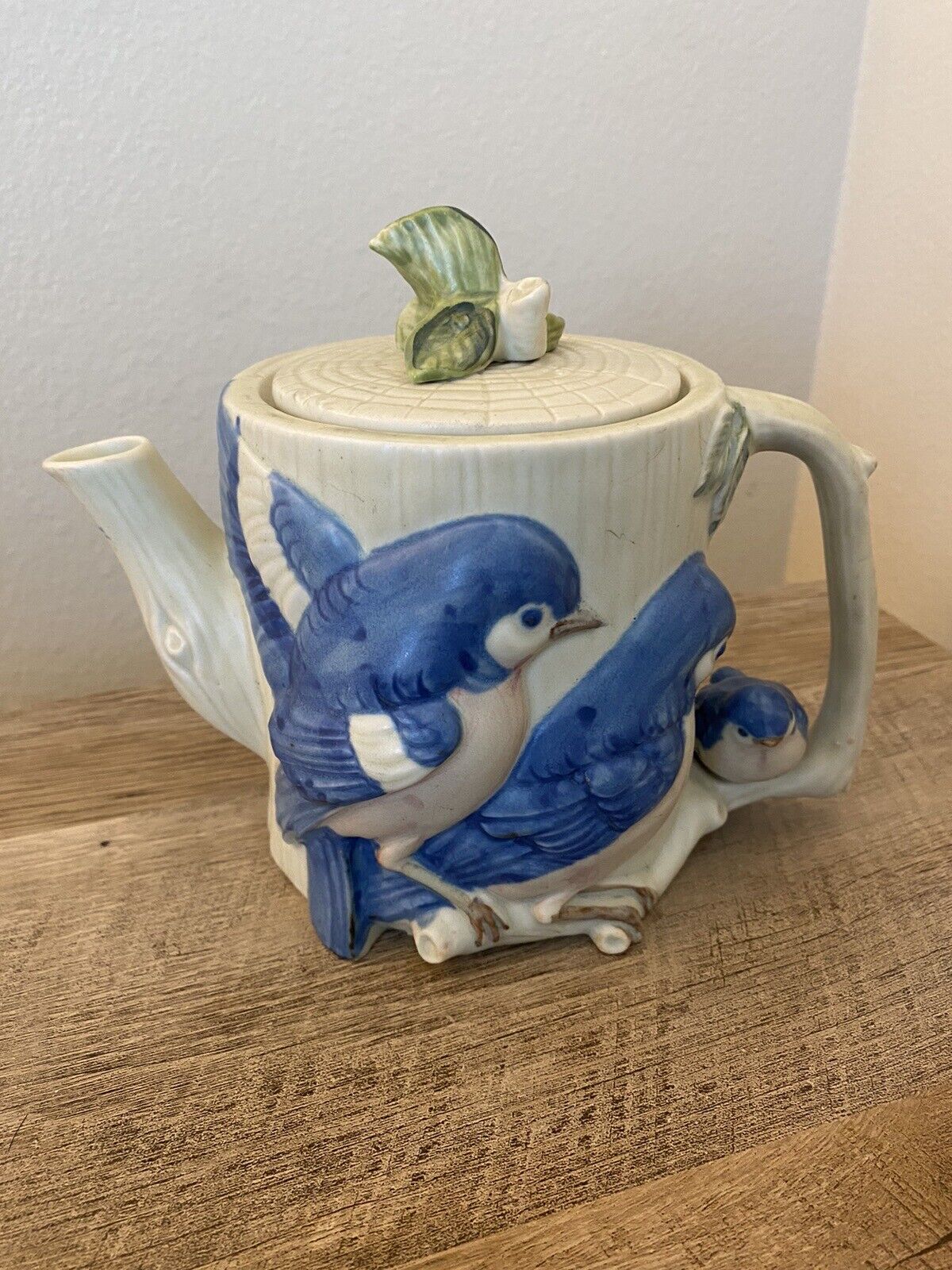 Vintage Sculptural Blue Bird Teapot Japan Takahashi Collectible