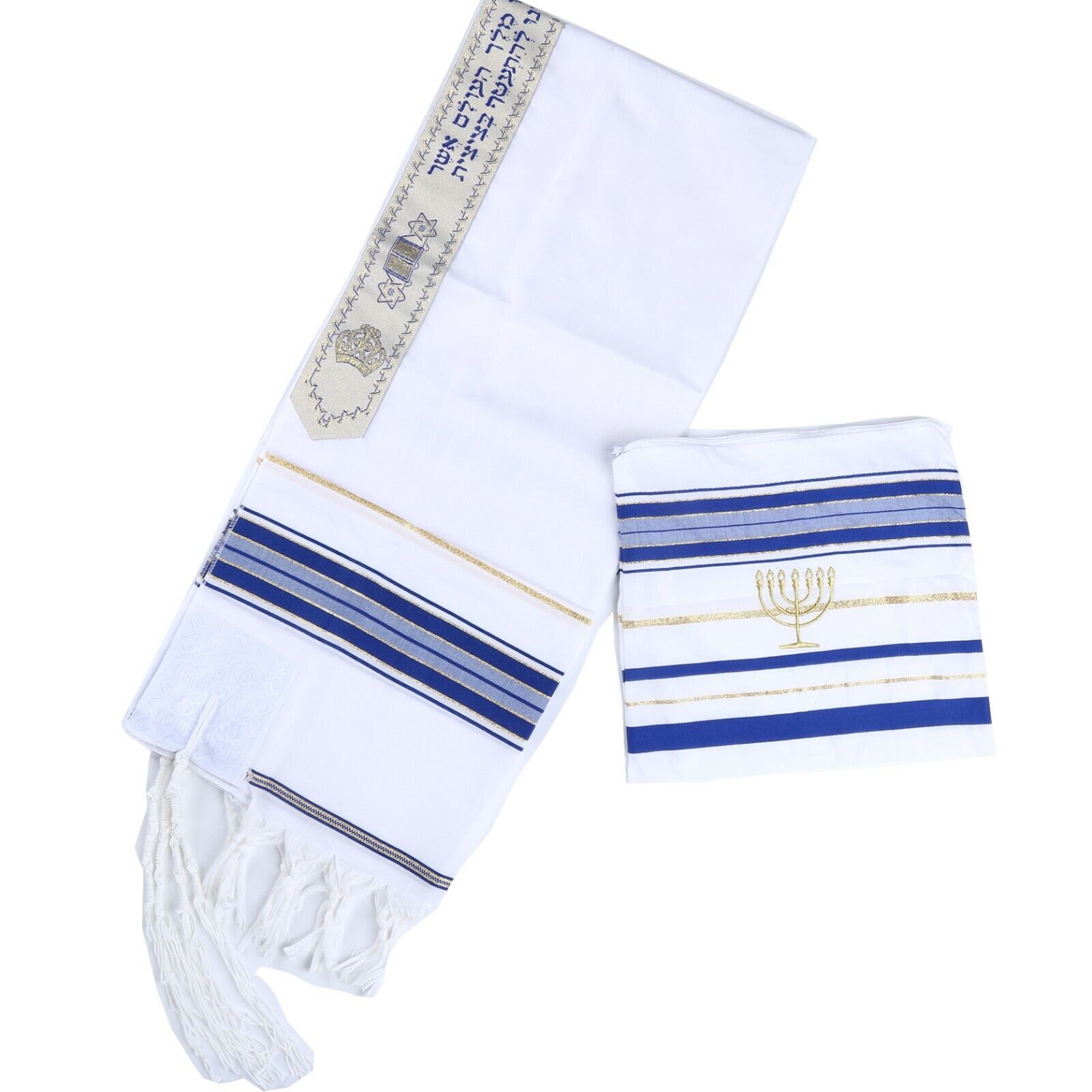 Tallit Prayer Shawl Jewish Gold Blue Made in Israel with Bag Gift Talit Tallits 