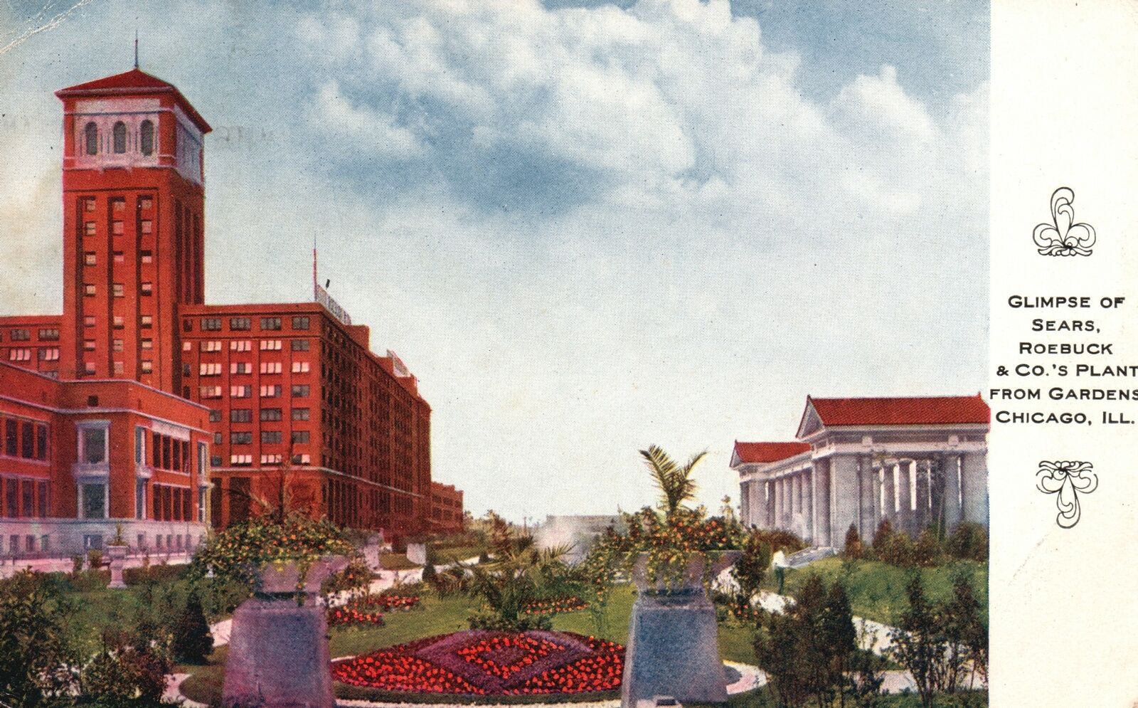 Vintage Postcard 1910\'s Glimpse of Sears Roebuck & Co. Plant Garden Chicago IL