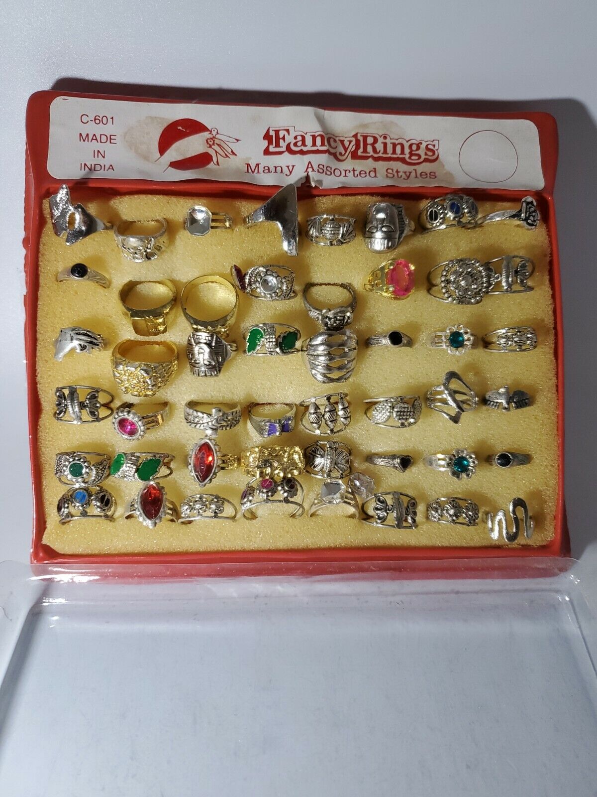Vintage Assorted Fancy Rings Full Store Display Made in India RARE 48 RINGS 