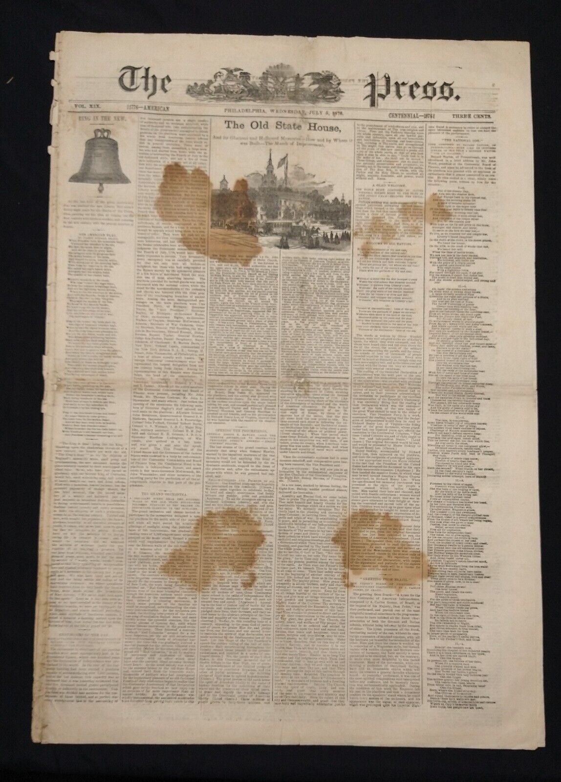 The PHILADEPHIA PRESS & CHRONICLE July 5, 1876 CENTENIIAL lot 2 Complete Papers