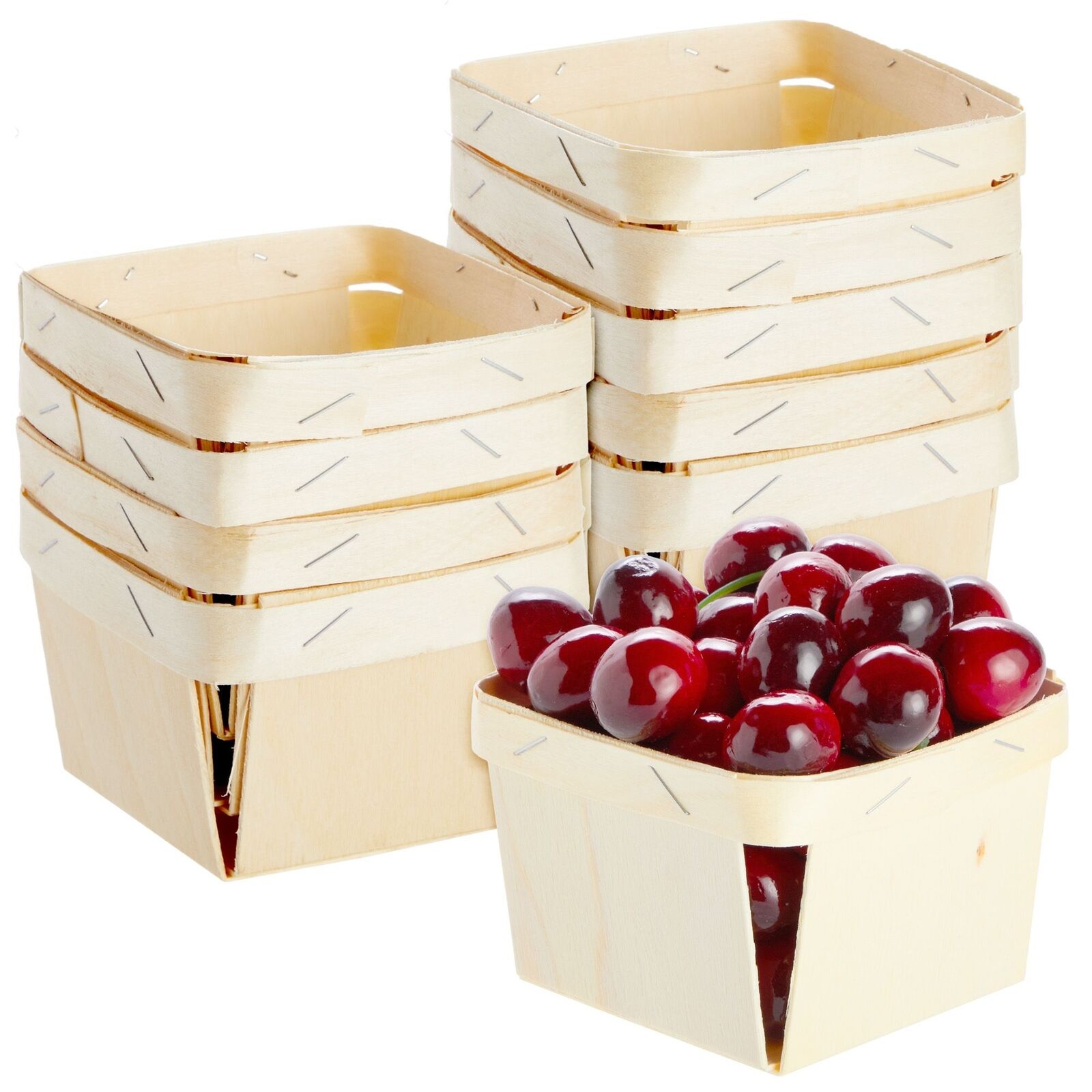 10 Pack 1-Pint Wooden Berry Baskets for Picking Fruit or Arts and Crafts, 4 in