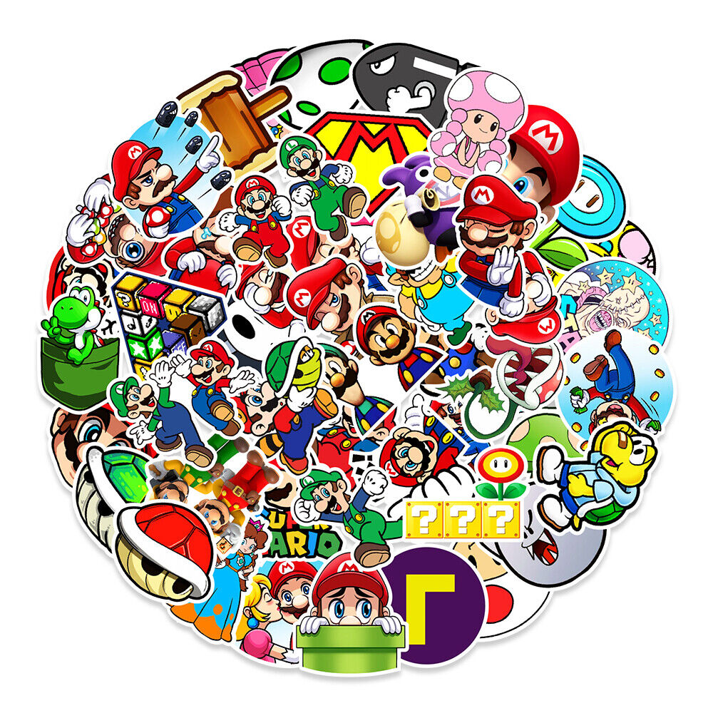50 Pcs Pack Cartoon Super Mario Stickers Laptop Car Phone Fridge Decal 